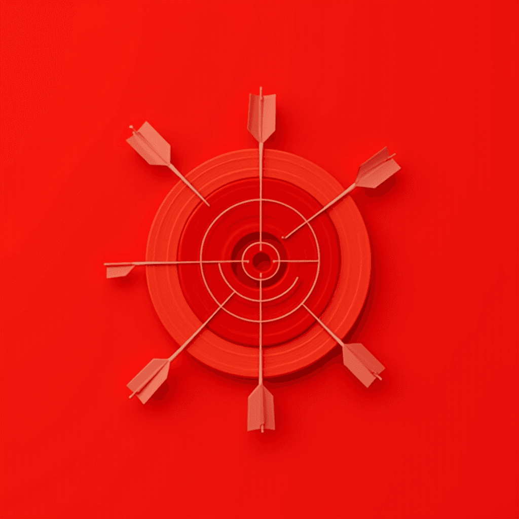 Red arrows are perfectly hitting the center of a red target against a red background.