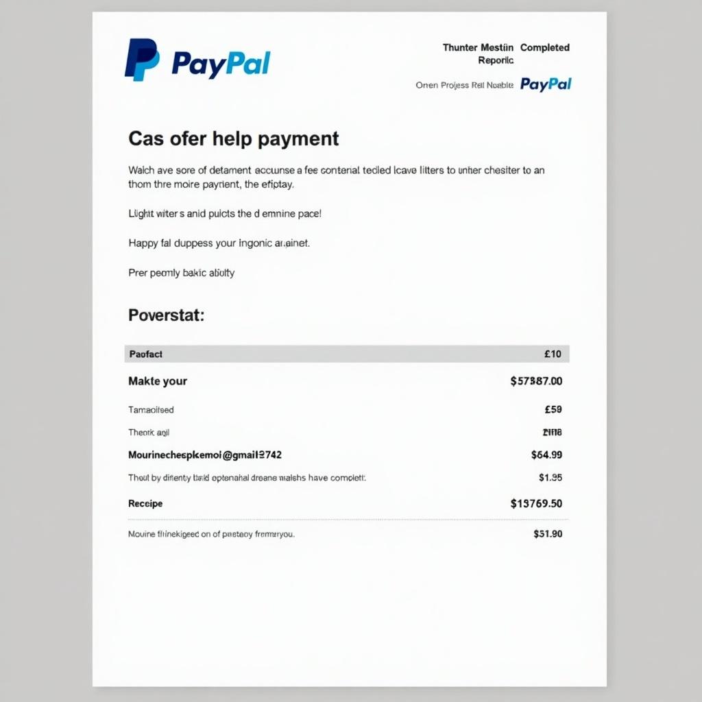 Image shows proof of payment document from PayPal. Payment directed to email account. Receipt has recognizable PayPal design. Layout emphasizes clarity with bold text and simplified background. Completed transaction amount is 10 British Pounds.