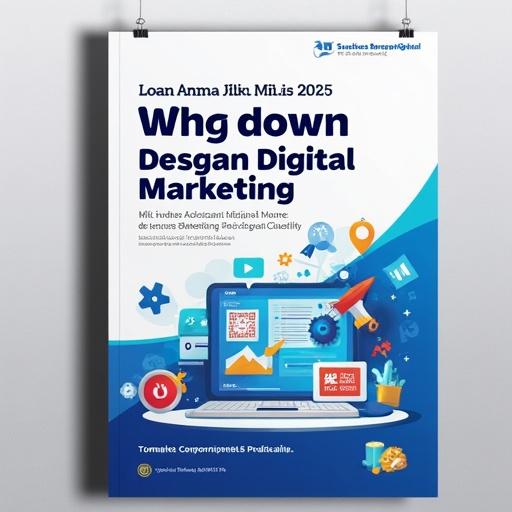 Design a business poster to promote digital marketing services. Use a modern color palette and catchy headline. Highlight a promotional discount with clear layout, icons related to digital marketing, and readable fonts. Add a call to action and company contact info. Logo placed in the top corner.