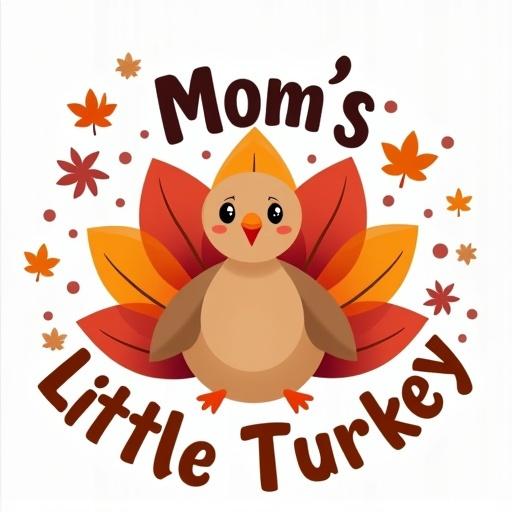 Design featuring cartoon turkey with autumn leaves and floral accents for Thanksgiving celebration. Suitable for family gatherings and kids.