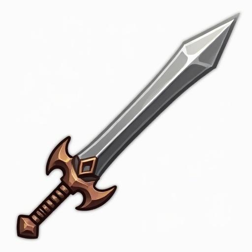 Icon of a Battle Sword for a card game. Gray and Brown colors. Size 48 x 48 pixels. Style inspired by World of Warcraft. Background is transparent.
