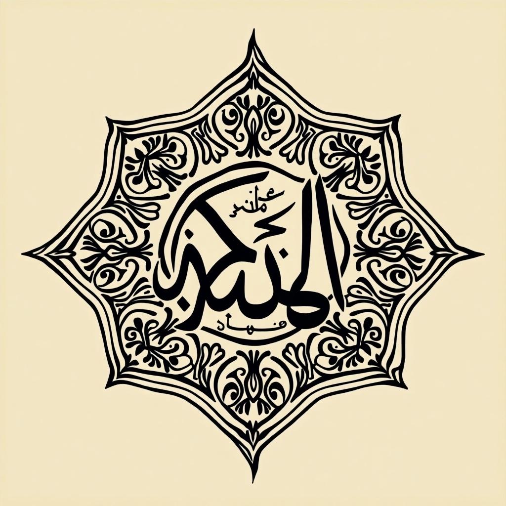 A logo designed for a band named أكاشك ماتر. The design features intricate Arabic calligraphy with a spiritual feel. The composition includes decorative elements that enhance the artistic appeal.