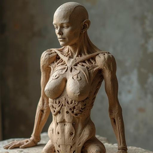 Detailed sculpture of a human body. Intricate anatomical features. Realistic textures and proportions.