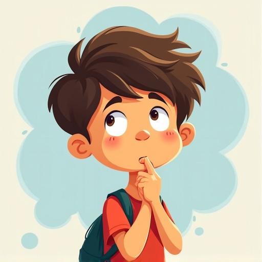 Cartoon style image of a student thinking and making a thinking face.