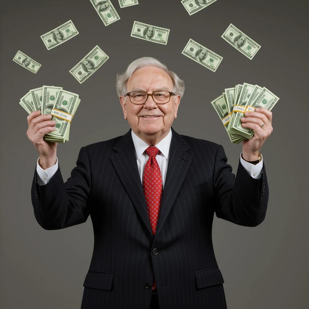 Businessman in a striped suit. He holds cash in each hand. Money flies in the air.