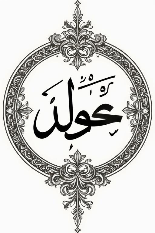 Circular Arabic calligraphy featuring the name within elaborate decorative patterns. Elegant intricate designs form a circular border enhancing the overall aesthetic and meaning.