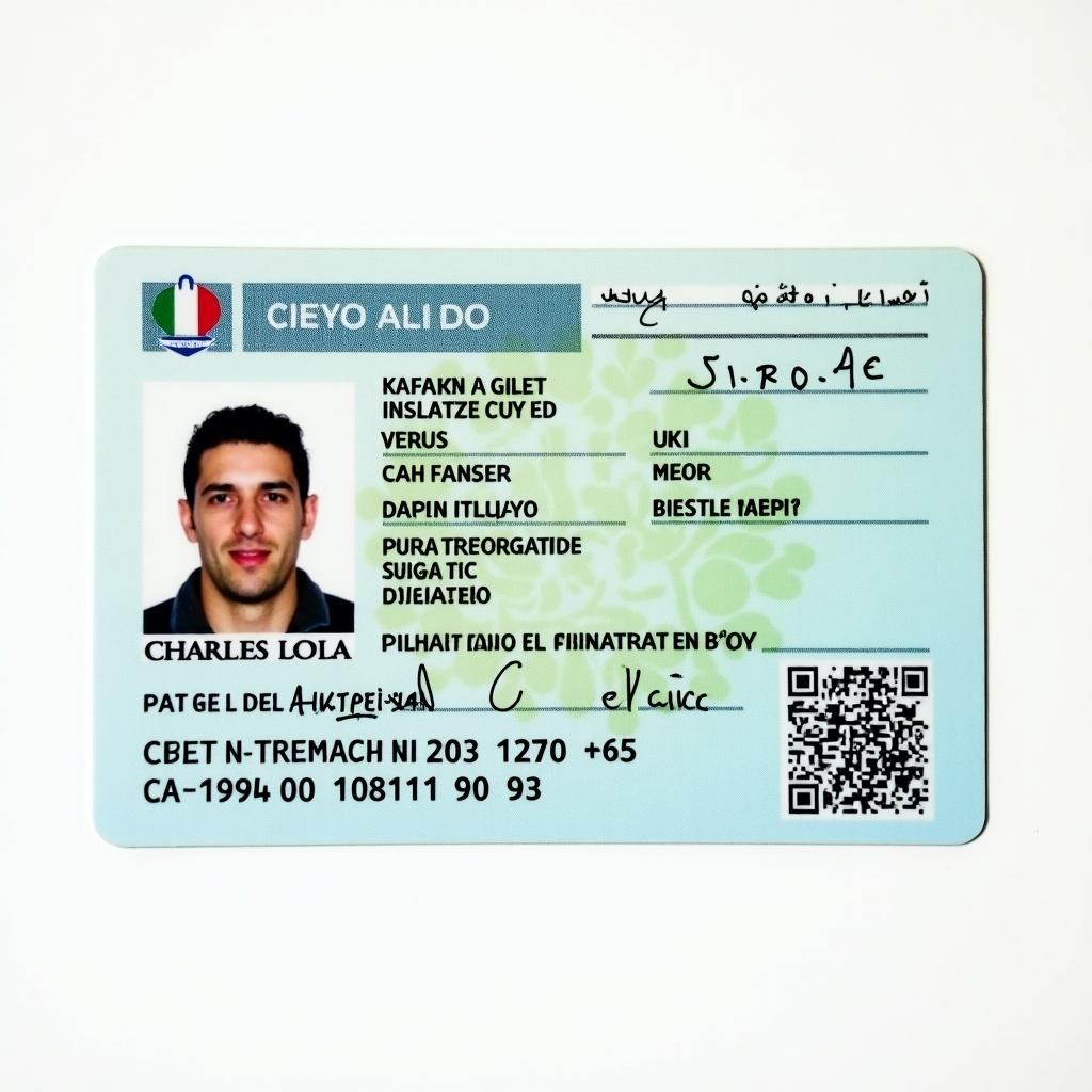 This image features an Italian identity card. It includes security features typical of identification documents. The card displays a clear portrait of an individual alongside their personal information. The design follows standard official formats with dimensions consistent with identity cards. Predominantly green and blue tones reflect common color schemes in Italian ID cards.