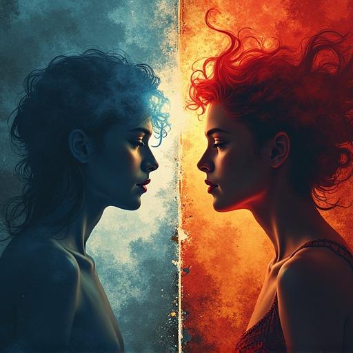 Poster created to represent God's omnipotence and benevolence. Contrasting colors symbolize good and evil. Powerful imagery displays the struggle between light and dark. Emotionally charged design invites contemplation on moral dilemmas.