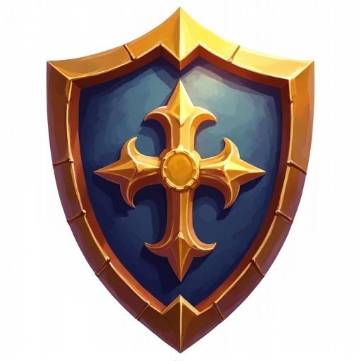 Icon of a royal shield designed for a card game. Size of 48x48 pixels. Styled like World of Warcraft. Transparent background.