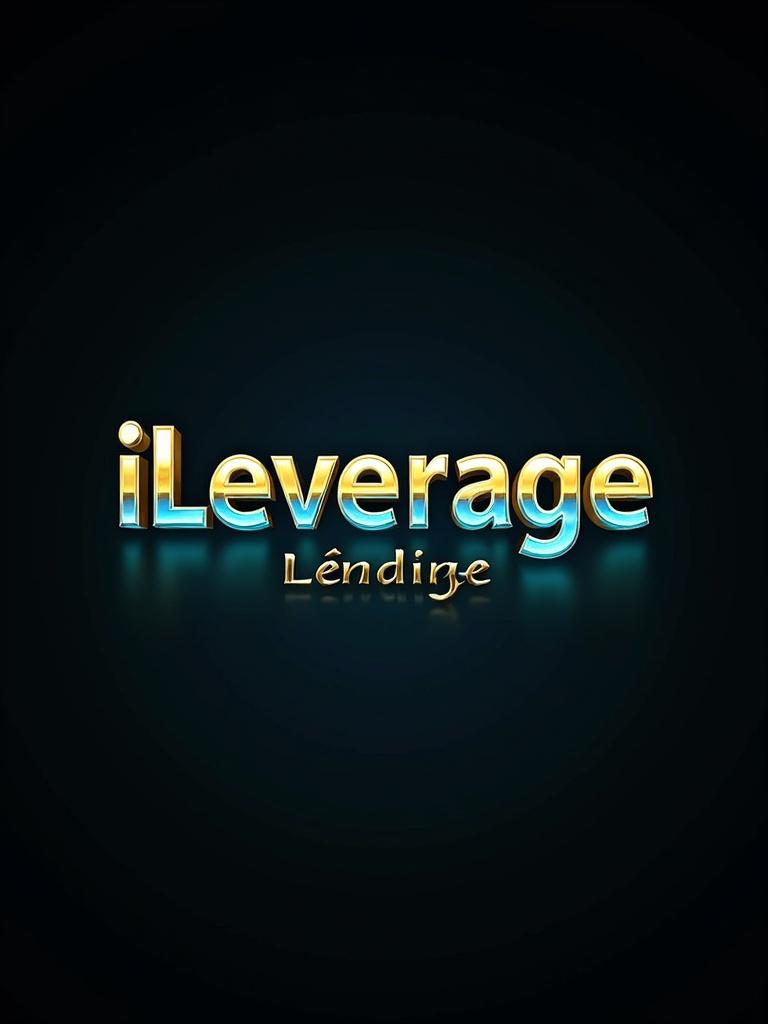 Text says 'iLeverage Lending'. The letters are shiny with blue and teal reflections. The background is dark to highlight the text. The design appears luxurious and professional.