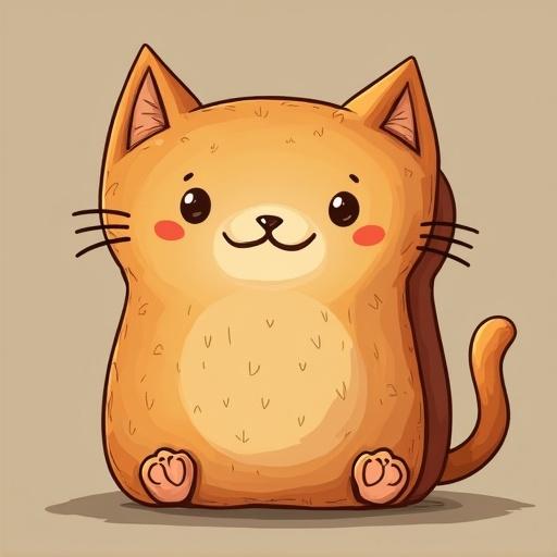 A character that looks like a loaf of bread with a cat head, cat paws and a cat tail