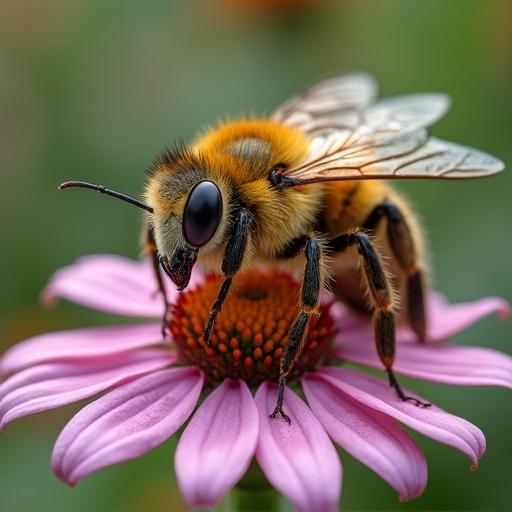 Close-up image of a bee on a pink flower