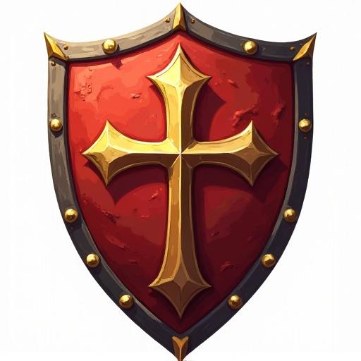 Icon of a royal shield designed for a card game. Size 48 x 48 pixels. Style inspired by World of Warcraft. Transparent background.