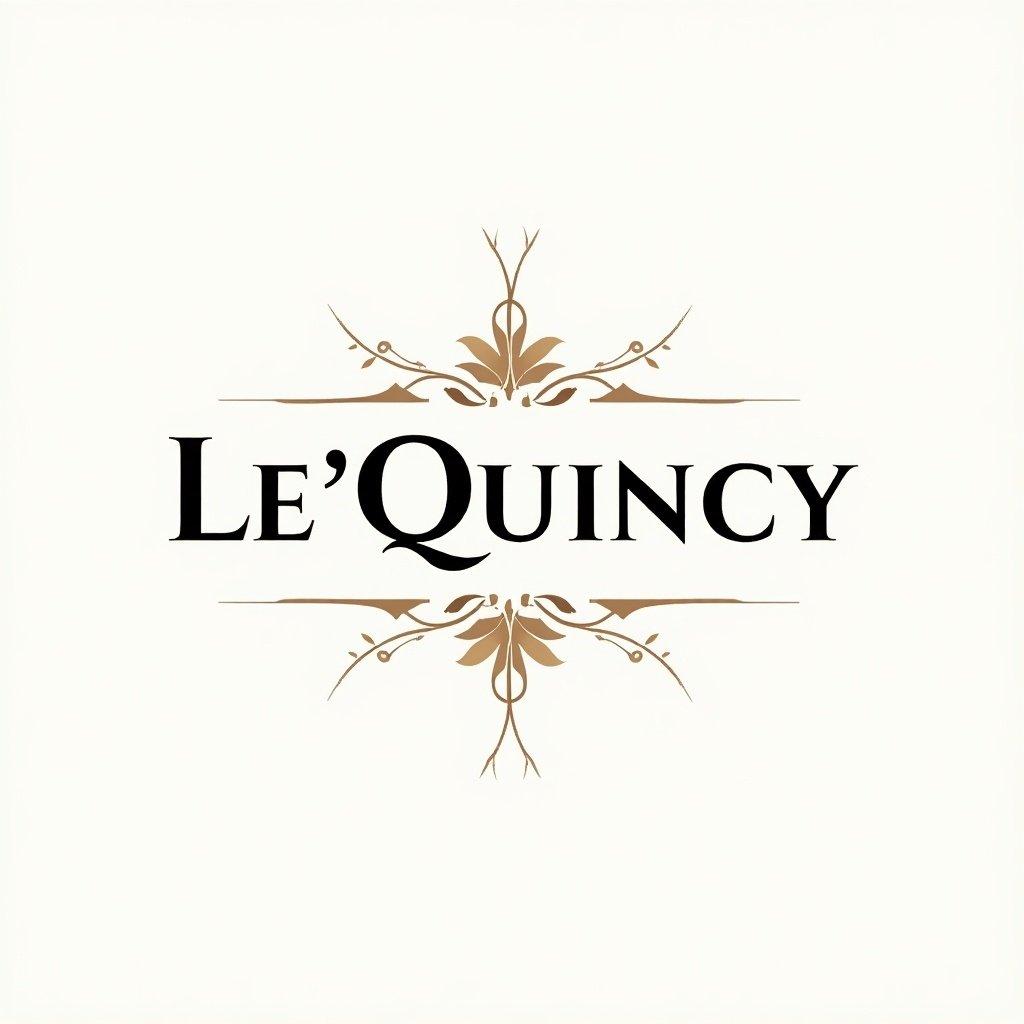 Logo of a luxury perfumery featuring the name Le'Quincy. Elegant design with floral elements and a vintage style.