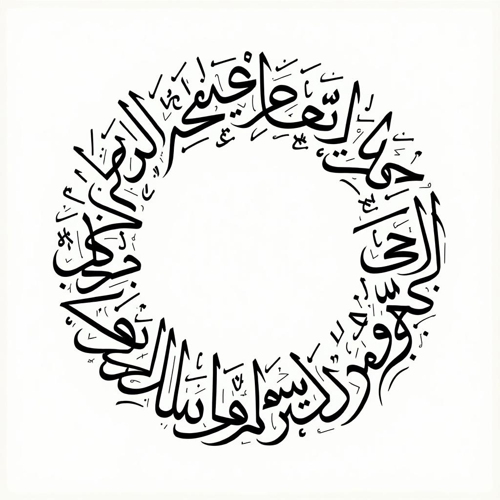 Handwritten Arabic calligraphy forms a circular pattern featuring names. This circular design emphasizes elegant integration of the calligraphy elements.