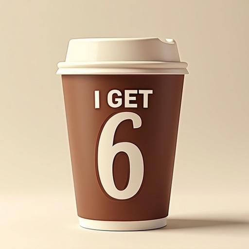 Lifelike image of a coffee cup with multiple choice text. First line states I GET UP. Second line shows A. AT 6. Third line shows B. FOR 6. Fourth line shows C. BETWEEN 6 and 9.