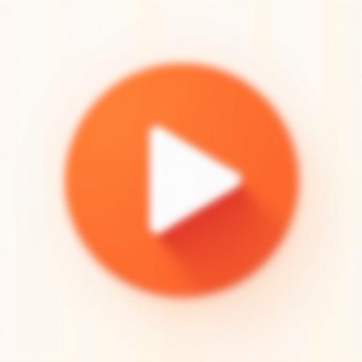 A sleek minimalistic flat icon of a classic play button with a bold triangle. The triangle points right and is placed inside a perfect circle. Bright orange circle and white triangle create a modern and clean look. Image features smooth edges and a transparent background, ideal for entertainment branding and digital content.