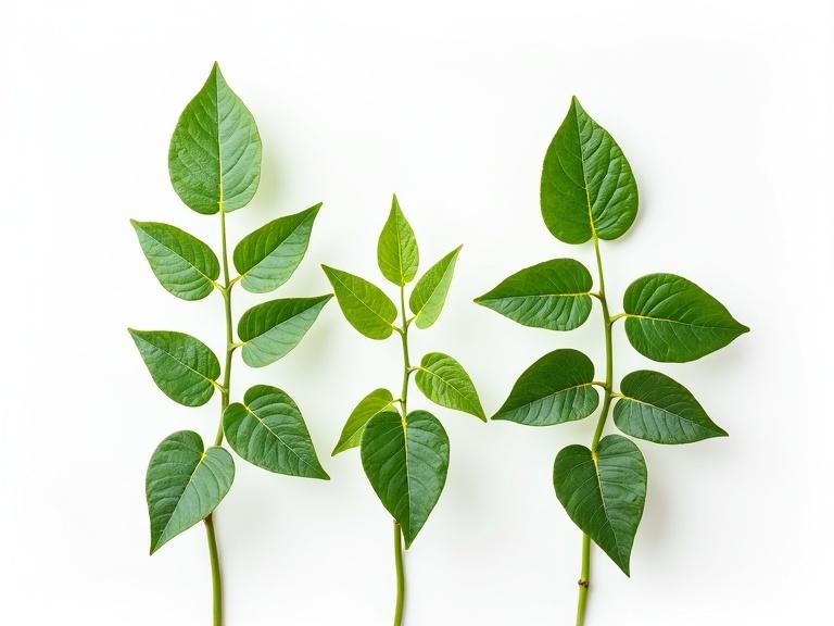 Three Bougainvillea creeper plants on a white background without shadows