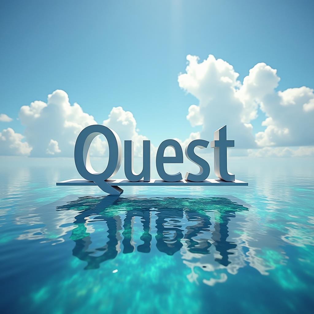 Word quest elegantly floating on the Caribbean Sea. Gorgeous clouds above the water.