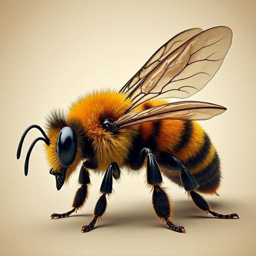 Bee designed in a unique steampunk style. Includes intricate gears and mechanical features with vibrant colors.