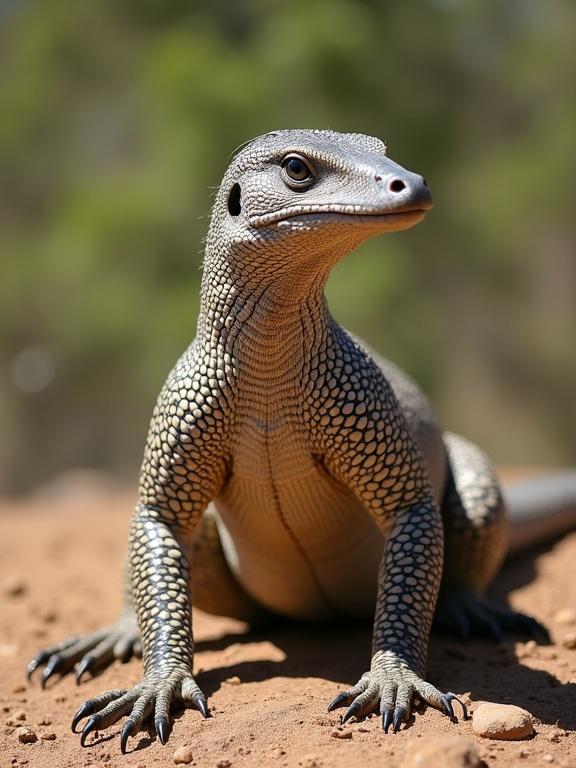 Gould's Goanna in natural habitat. The lizard has textured skin and is in a natural pose. Focus on its features and colors.