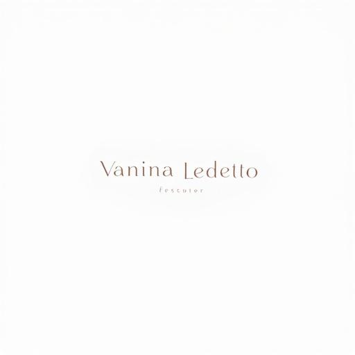 Minimalist logo design featuring the name 'Vanina Ledetto'. Clean lines used in sans-serif typography. Soft monochrome color scheme adds subtle elegance. White background enhances modern professionalism.
