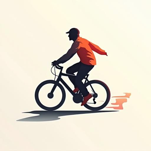 Modern minimalist logo design featuring a 3D vector of a cyclist in motion. The design includes a small abstract silhouette of a runner.