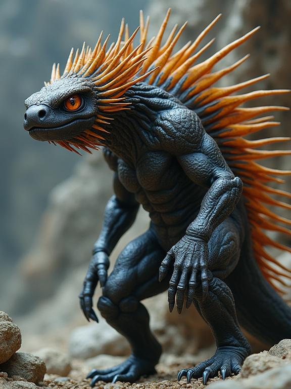 Hyperrealistic concept art. A muscular figure of an Echidna Creature. With detailed features. Fantasy style. Action pose. High quality. Masterpiece. Epic.