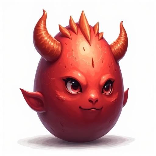 A red dragon egg with horns and a cute face. Designed as a pet icon. In ARPG style with no background. Transparent background for easy integration.