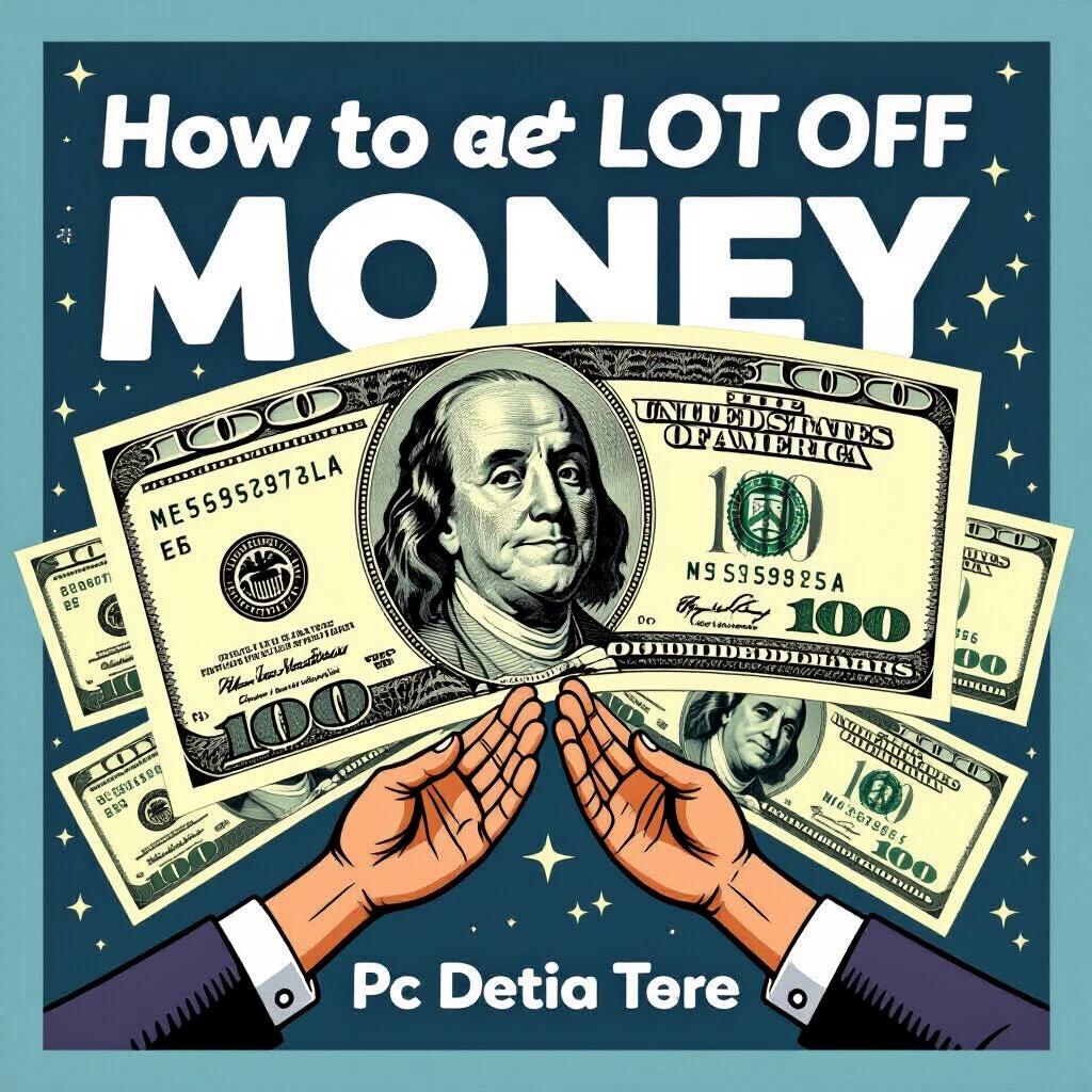 Illustration showing hands holding dollar bills with a focus on financial themes. Lots of U.S. money depicted including hundred dollar bills. Engaging title displayed prominently. Style is colorful and captivating.
