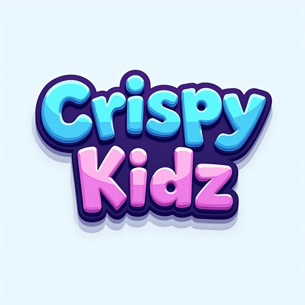 Create a modern animated logo for a children's series named Crispy Kidz. The logo features vibrant colors like blue and purple. Design it for both light and dark themes with a transparent background. The layout should be square, emphasizing a playful aesthetic.