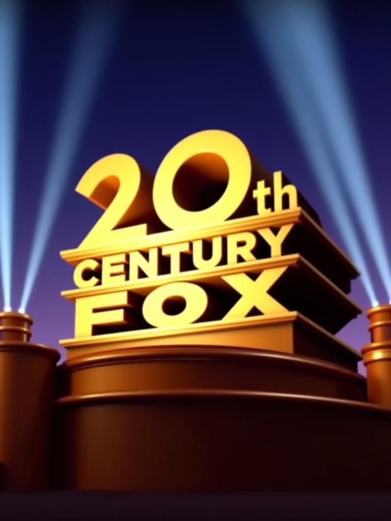 Image of 20th Century Fox logo. Text modified to read '2,7% KB AGENTA'. Golden color logo. Surrounded by dramatic lighting. Blue and purple gradient background.