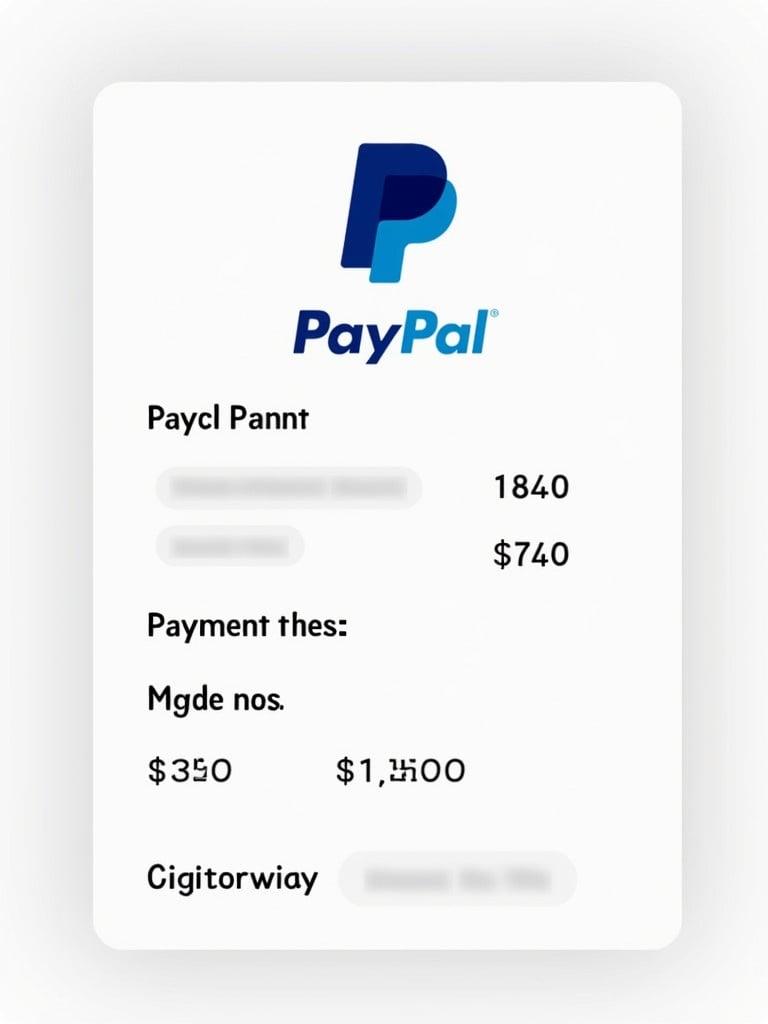 Illustration of PayPal payment proof showing transaction amount and details with logo included.