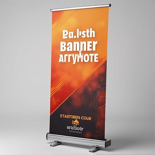 Vertical banner with bold text. Orange gradient background. Simple and eye-catching layout. Suitable for events and promotions.