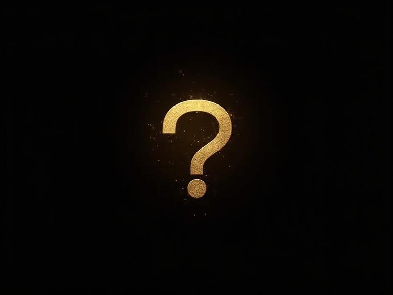 Golden logo representing an euthanasia research company on a black background. Simple question mark in gold color. Clear and professional appearance.