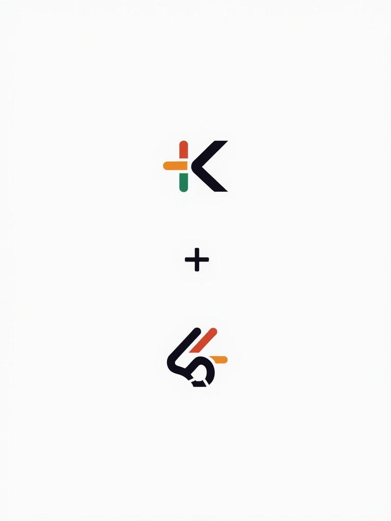 Two corporate Memphis style logos. First logo represents Kotlin with green orange and black elements. Second logo represents Swift with orange and black colors. Logos arranged vertically on a white background.