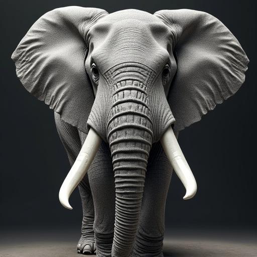 Strong large elephant with stunning white tusks. Elephant has sparkling diamond skin.