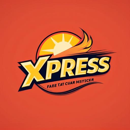 Bold and modern logo featuring the word XPRESS. The design conveys speed and efficiency for a fast food service. Uses vibrant red, yellow, and orange colors to evoke energy. Incorporates motion elements like speed lines and flames. The font is sleek, playful, and italicized for movement. The style is clean and urban.