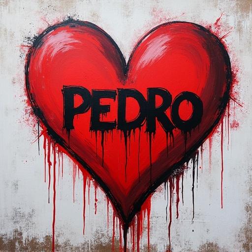 Original graffiti featuring the name Pedro. A large red heart is depicted with the name boldly written inside.