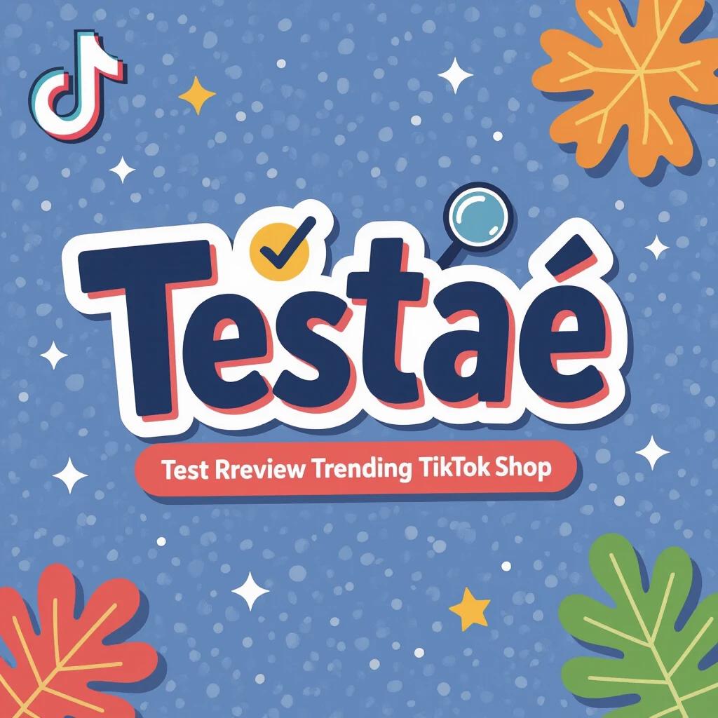 Logo design for Testaê brand. Focus on testing and reviewing products from TikTok Shop. Fun and trustworthy style with bold, playful typography. Emphasize the word Testaê with creative detail on letter ê. Use vibrant colors like royal blue, lime green, and coral. Background can be transparent. Suitable for social media formats. Minimalist design and circular logo for TikTok profiles.