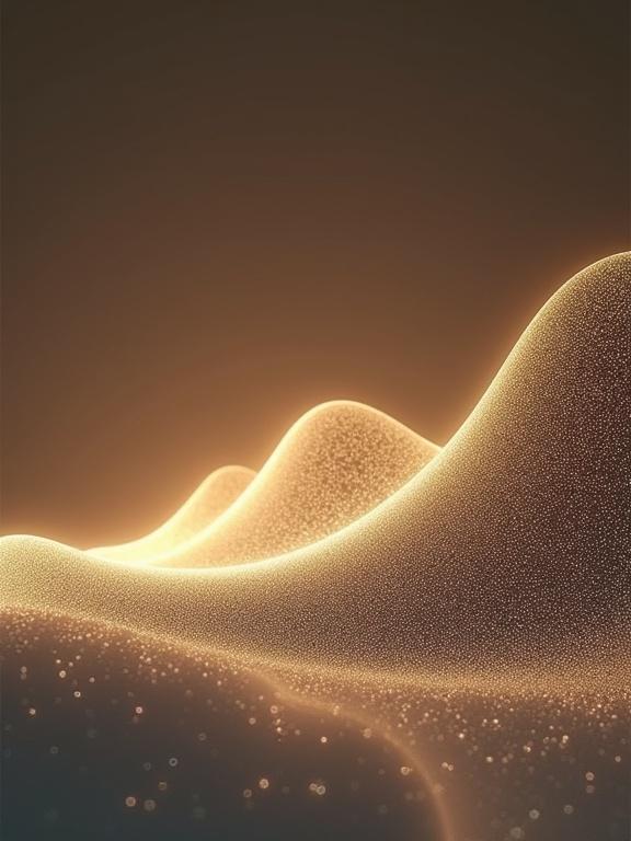 Abstract curves with gentle glowing lines. Warm gradient colors create a soft atmosphere. Flowing shapes evoke elegance and minimalism. Textured surface enhances visual depth.