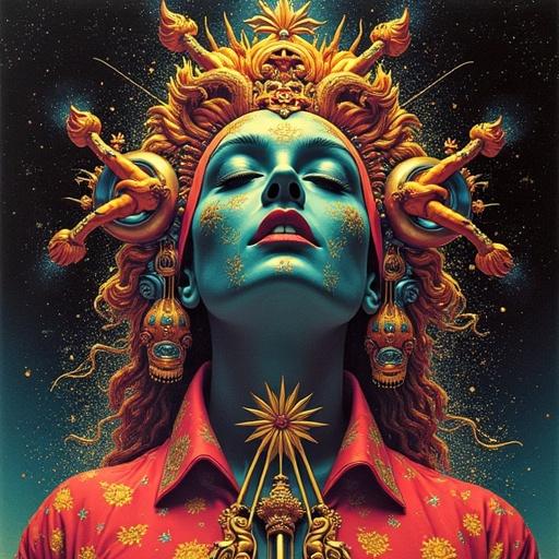 Create an album cover for the band Ottomania titled Imperial Dreams. The design should reflect 1970s psychedelic ottoman krautrock with experimental and creative elements. The band should appear as a mehter ensemble. The title Imperial Dreams and the band name Ottomania should be clear and readable within the artwork.