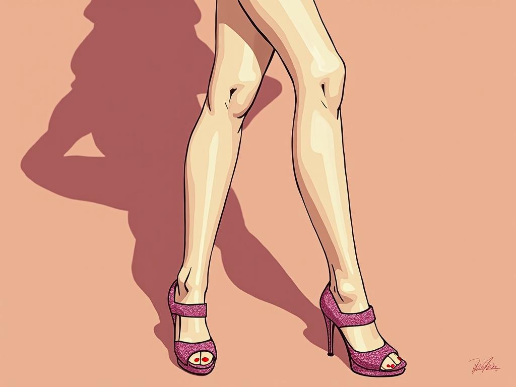 Vector art showcasing stylish high heels and legs. Emphasis on footwear design and femininity. Illustrative style with vibrant colors and focus on detail.
