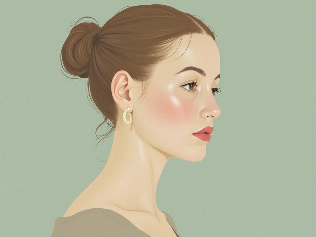 Portrait of a woman in soft colors and contemporary style. Profile view highlights warm skin tones and gentle features.