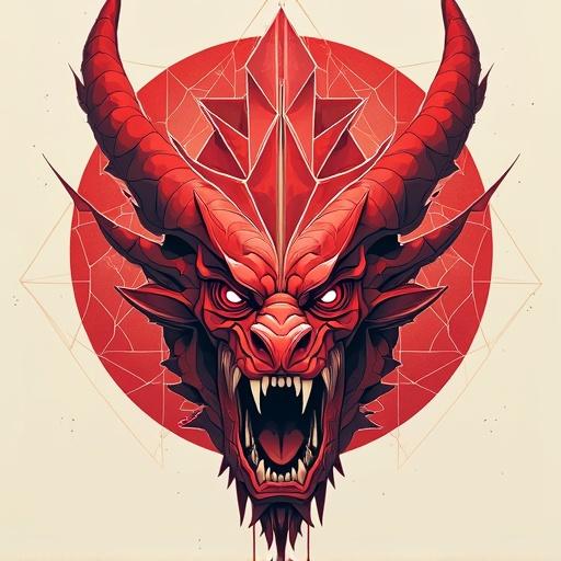Geometric art style of Aberrant Deviljho. Color scheme includes red crimson and white.