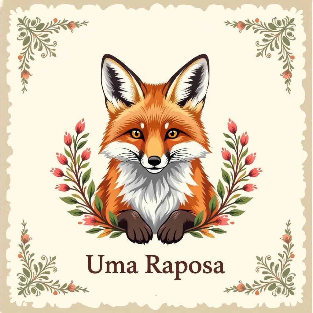 An illustration of a fox with floral decorations. Soft color palette includes warm orange and green tones. The design is suitable for children's book covers or decorative prints. It has a charming and whimsical style.