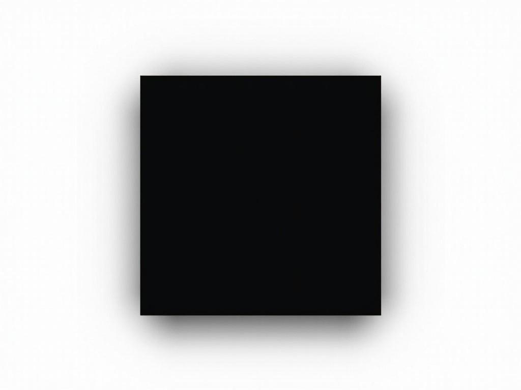 The image features a solid black square set against a soft white gradient background. It exudes a minimalist aesthetic, making it ideal for various artistic and design applications. The black square is perfectly centered, drawing attention to its uniform simplicity. The soft lighting adds a delicate touch, creating gentle shadows around the edges. This piece embodies modern art principles, focusing on the beauty of simplicity and negativity space. It's suitable for backgrounds in digital projects or as a contrasting element in a colorful design.