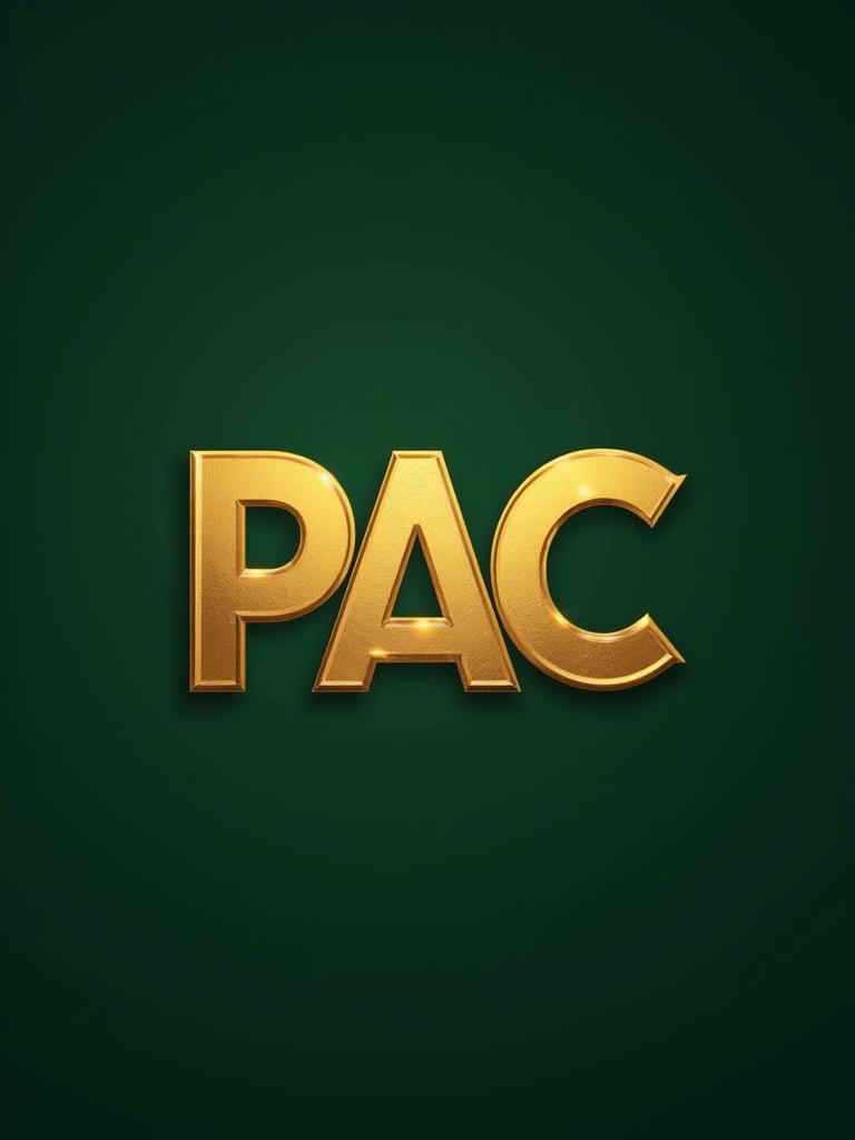 Large golden letters forming 'PAC' against dark green background. Simple and bold design.