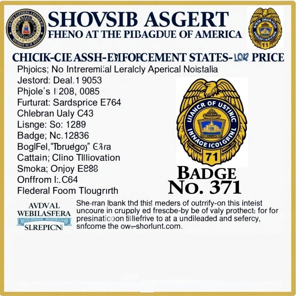 Identification card for a federal law enforcement agent in the USA. Contains personal details. Unique badge number 371.