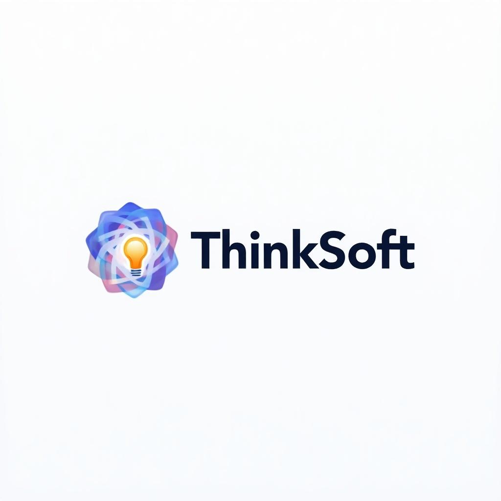 Design a modern logo for ThinkSoft. Features interconnectedness, flexibility, and innovation. Clean design elements and variations for sub-applications. Cohesive brand identity. Professional minimalistic style with a galaxy gradient color palette.